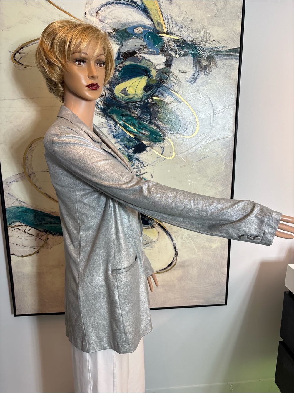 Zara Silver Metallic Blazer Jacket R1 - Picture 7 of 16